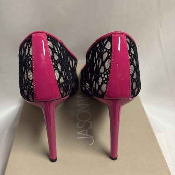 Jason Wu Sigrid Lace Heels Black & Magenta Size 39.5 New in Box - Picture 4 of 6